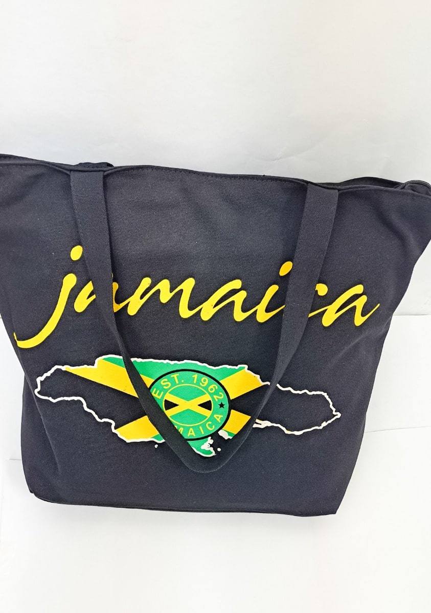 Jamaica Island Map with Flag Beach Bag - 876 Worldwide
