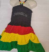 Load image into Gallery viewer, Glittered Jamaica Rasta Flag Halter Infant Dress
