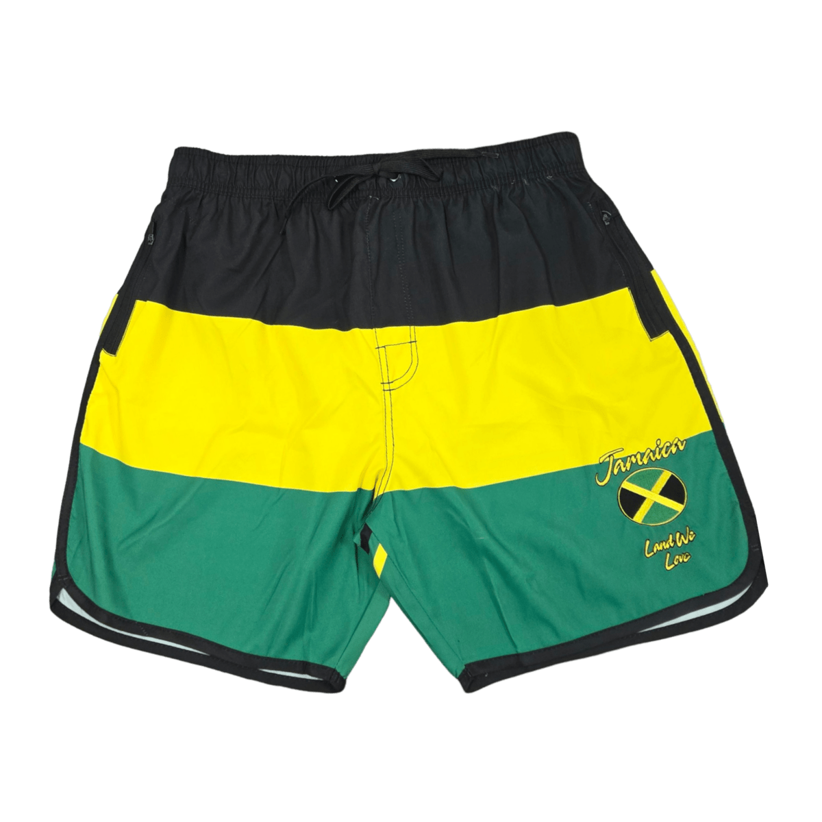 Jamaica Embroidered 'Land We Love' Striped Swim Shorts