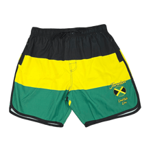 Load image into Gallery viewer, Jamaica Embroidered &#39;Land We Love&#39; Striped Swim Shorts
