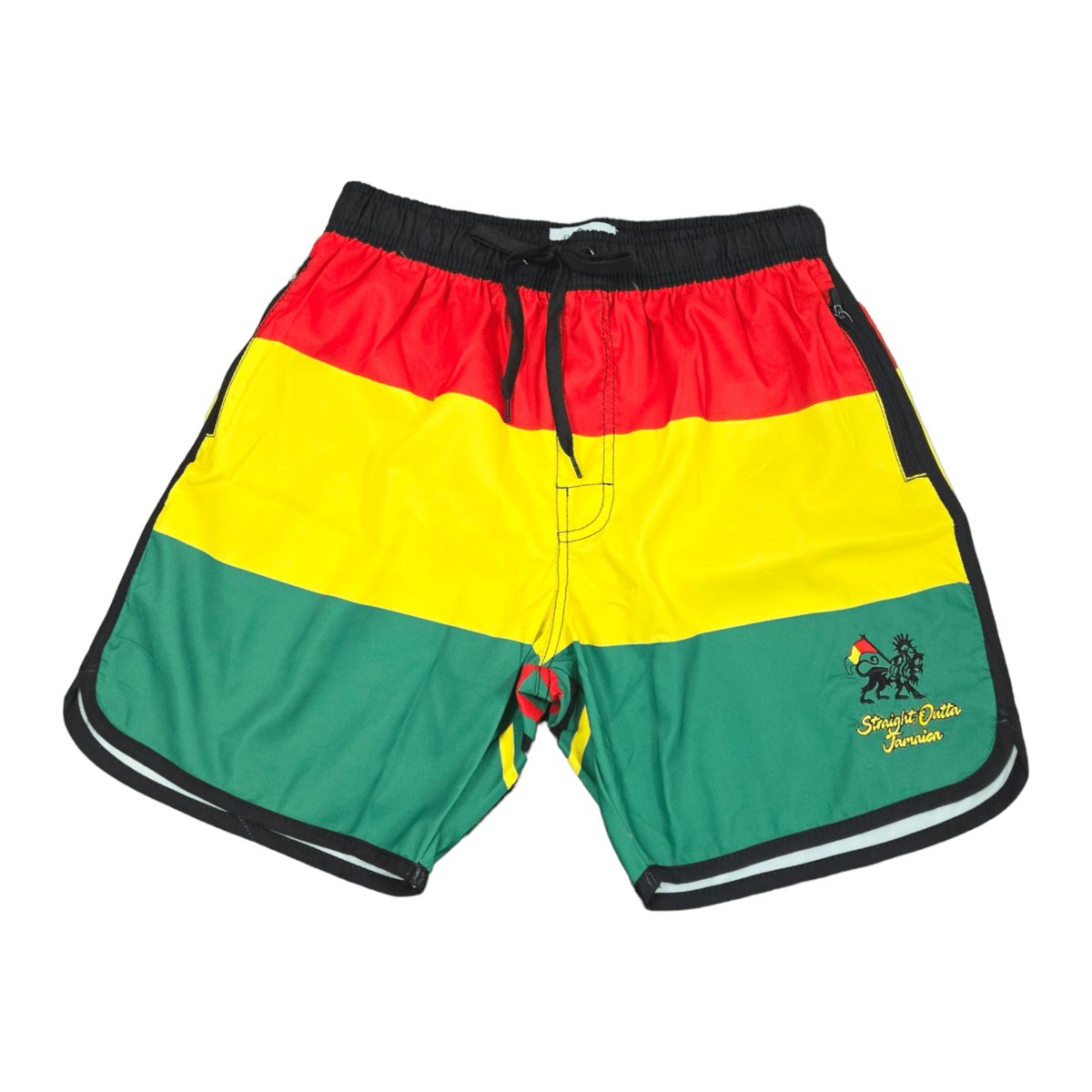 Jamaica Embroidered Straight Outta Jamaica Reggae Striped Swim Shorts  876 Worldwide