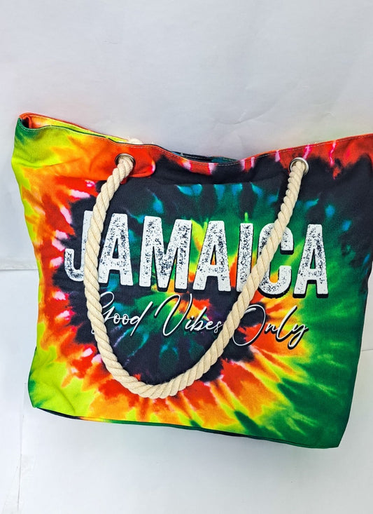 Jamaica Good Vibes Only Tropical Tie Dye Beach Bag