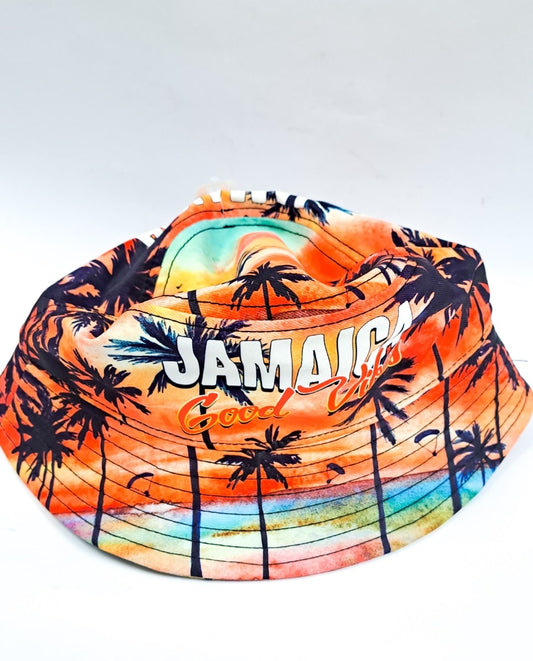 Jamaica Good Vibes Orange Sunset Tie Dye Bucket Hat