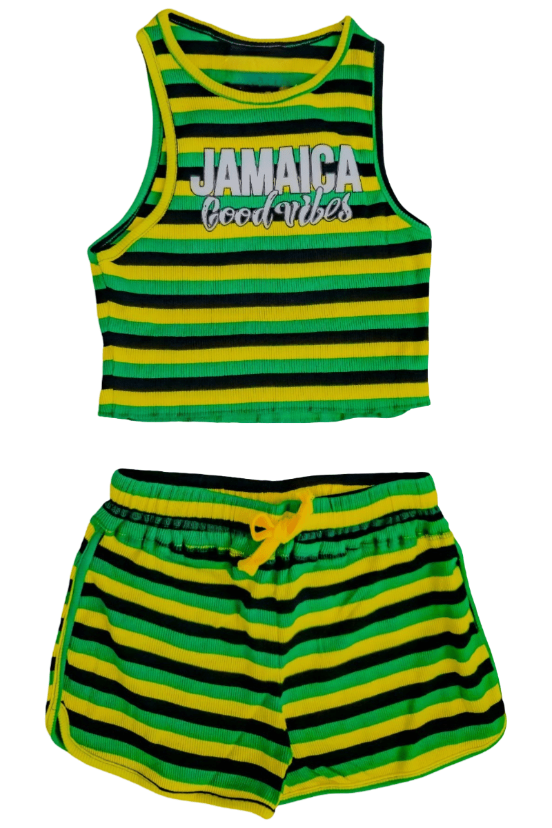 Jamaica Good Vibes Striped Tank Crop top Set