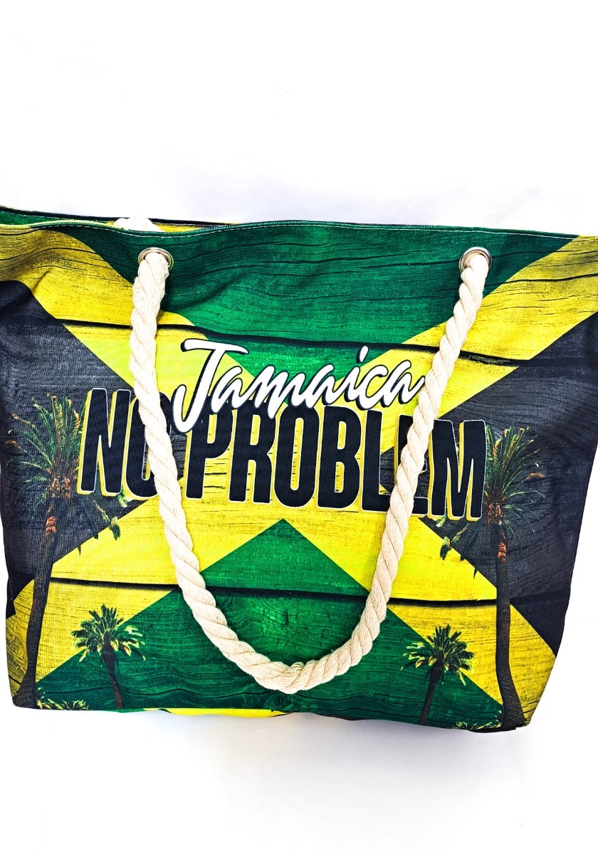 Jamaica No Problem Palm Tree with Flag Beach Bag