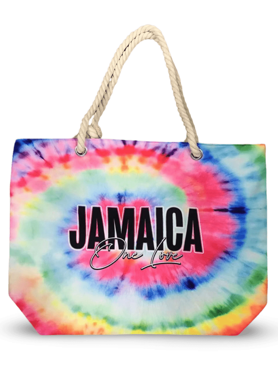 Jamaica One Love Pink Rainbow Tie Dye Beach Bag