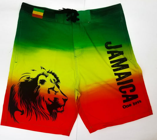 Jamaica One Love Reggae Ombre Lion of Judah Board Shorts - 876 Worldwide