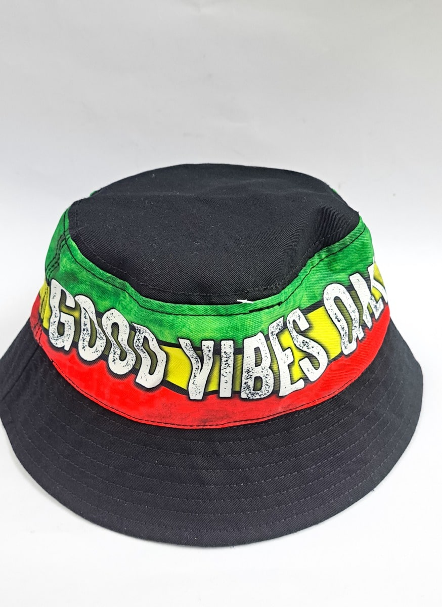 Jamaica Reggae Striped Good Vibes Only Bucket Hat