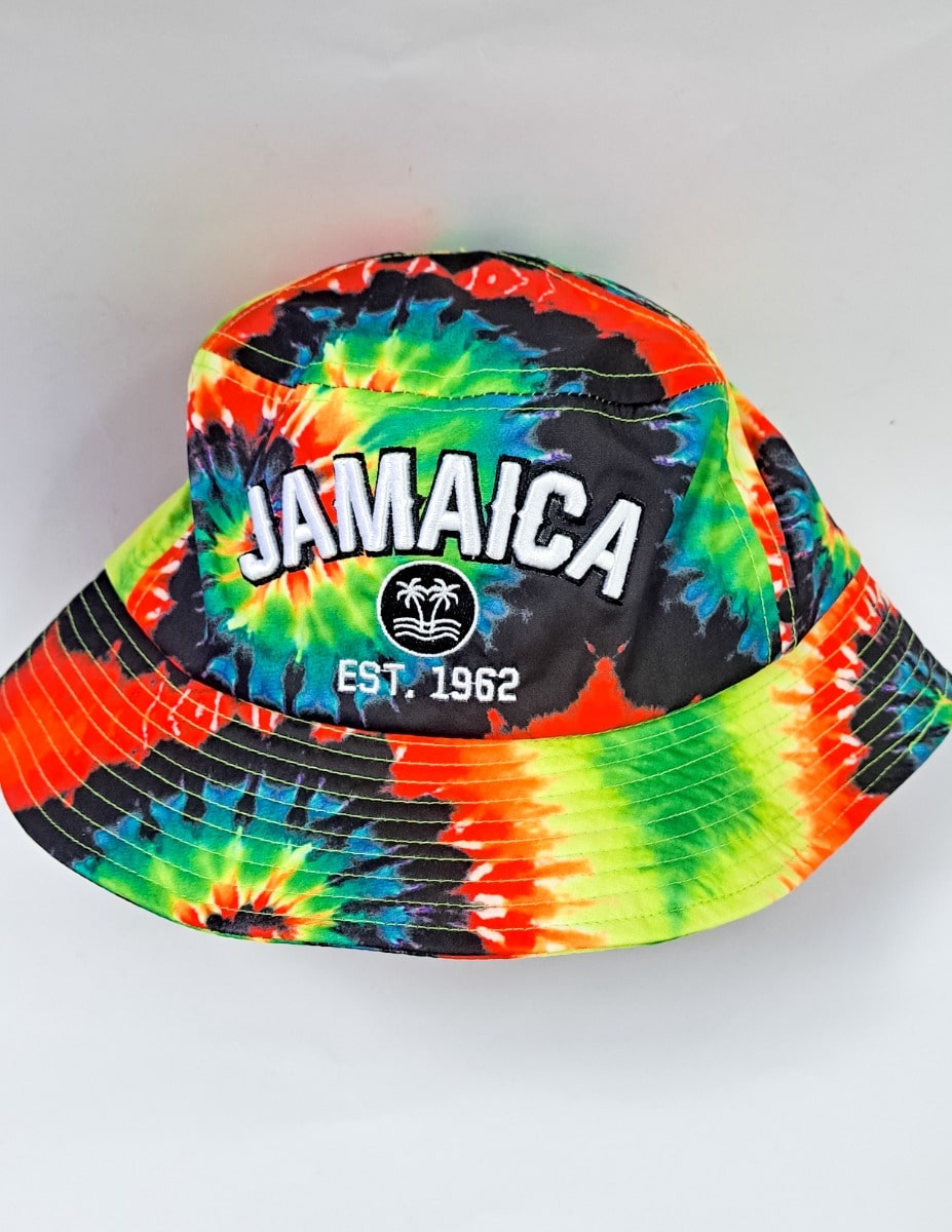 Jamaica Est. 1962 Reggae Rainbow Tie Dye Bucket Hat