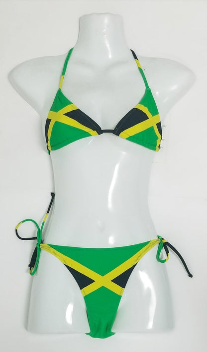 876 Worldwide Jamaican Flag Bikini (JW500004), featuring a triangle top and tie-string bottoms. (mannequin)