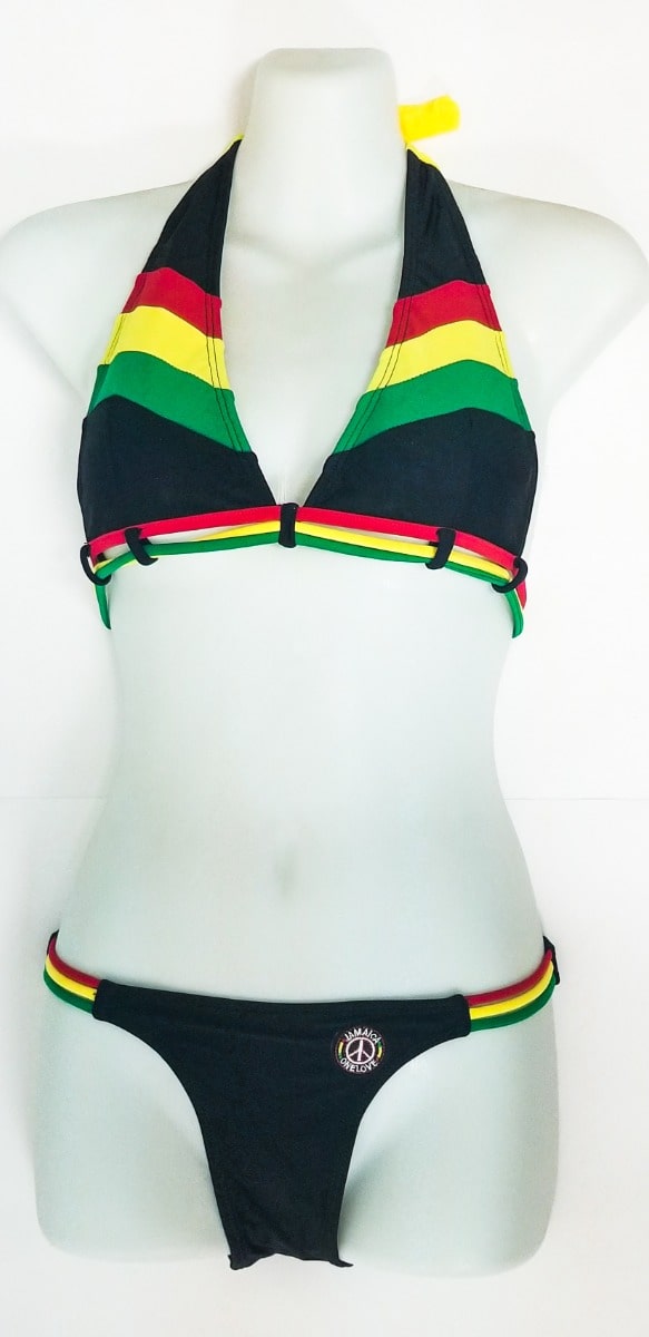 Reggae Girl Reggae/Rasta Flag Bikini Swimsuit with Rasta String Accents - 876 Worldwide