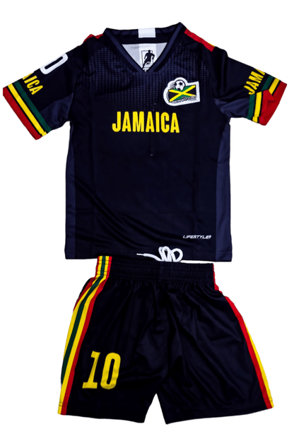 Jamaican Kid's Black Reggae Accent Soccer Jersey Set