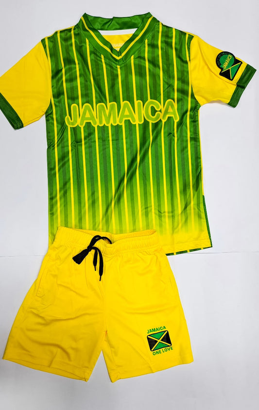 Jamaica Yellow and Green Stripe Kid's Jersey Set